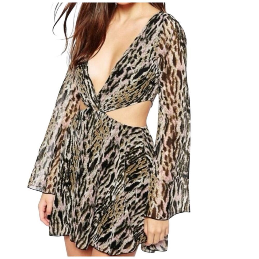 NWOT For Love & Lemons Animal Print Cut Out Sides Mini Cocktail Dress Women's S